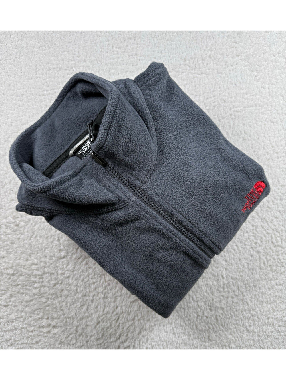 The North Face Mens XL Gray Full Zip Fleece Jacket Red Logo Outdoor CF2Q